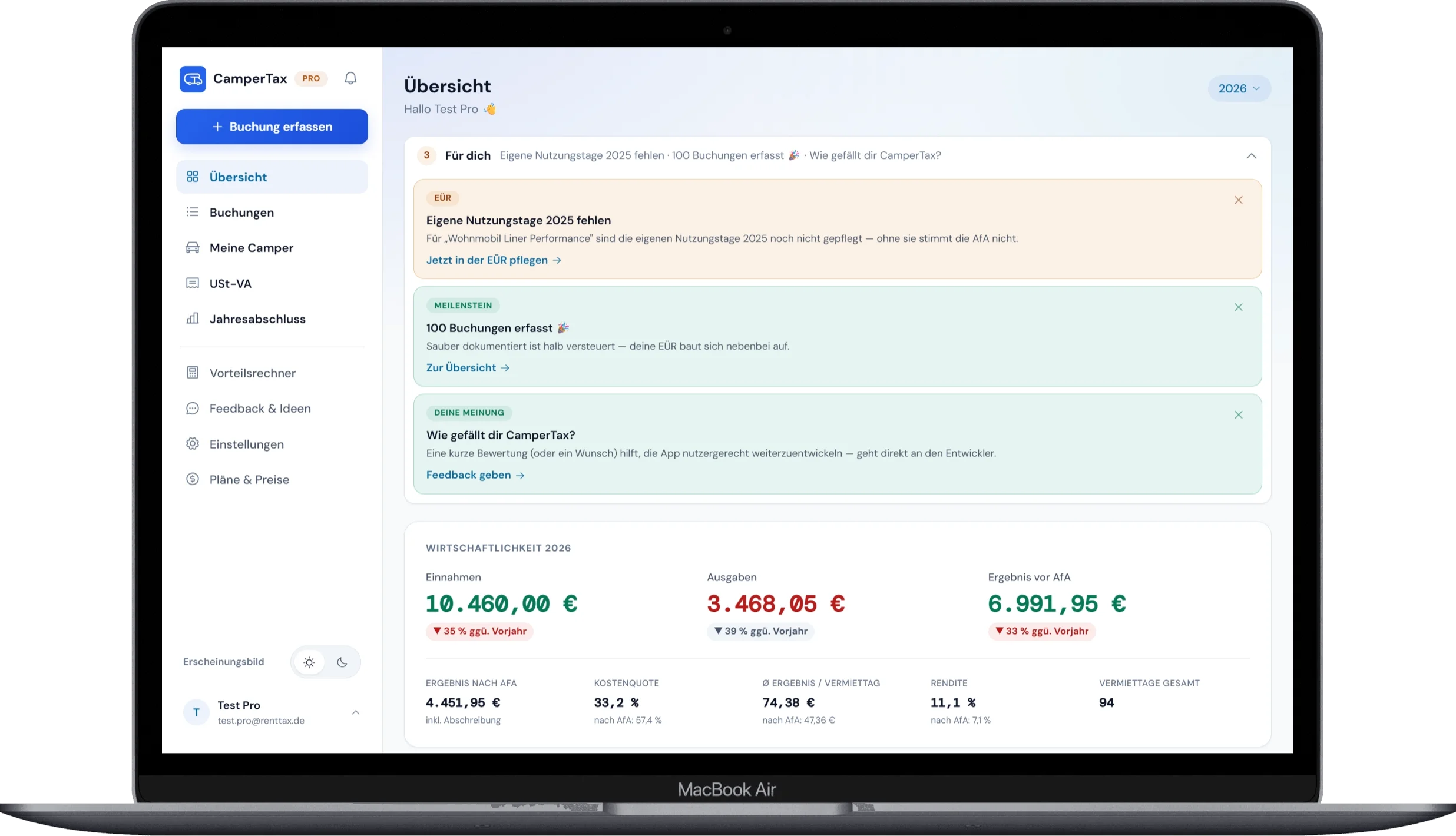 CamperTax – Hinweise für dich (App-Screenshot)