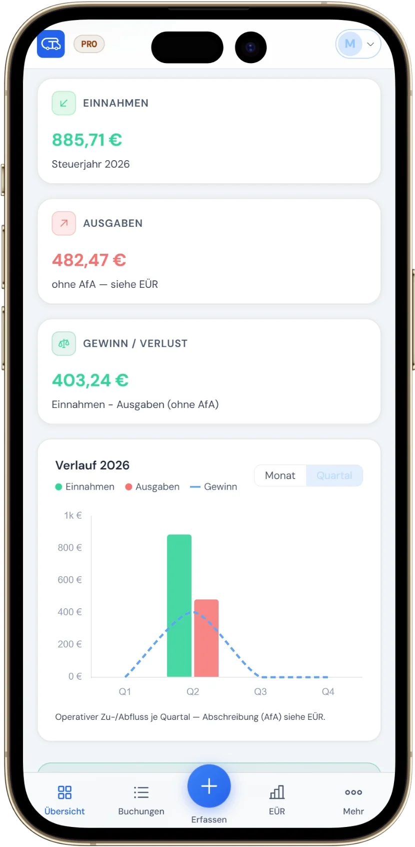 CamperTax mobile Ansicht